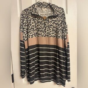 BiBi Black and White Leopard Zip-Up Top